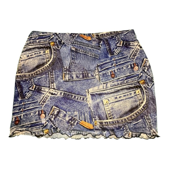 PrettyLittleThing Denim Printed Skirt - Picture 1 of 2